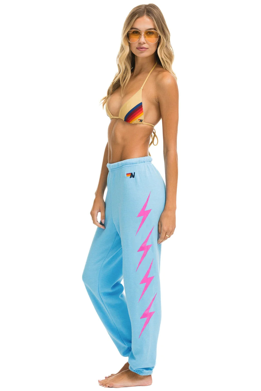 Aviator Nation 4 Bolt Sweatpants - Sky / Neon Pink