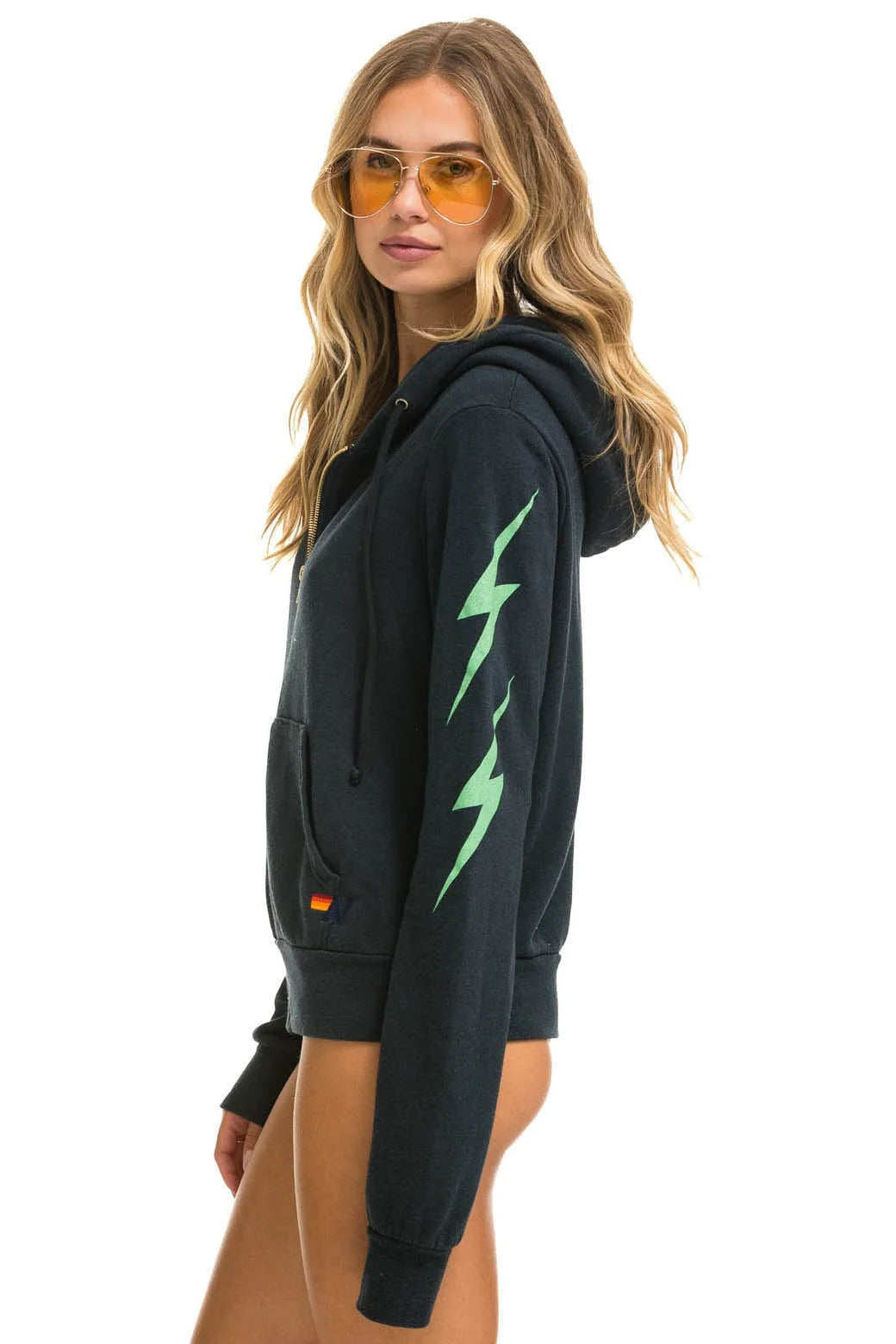 Aviator Nation 4 BOLT ZIP HOODIE- Charcoal / Mint