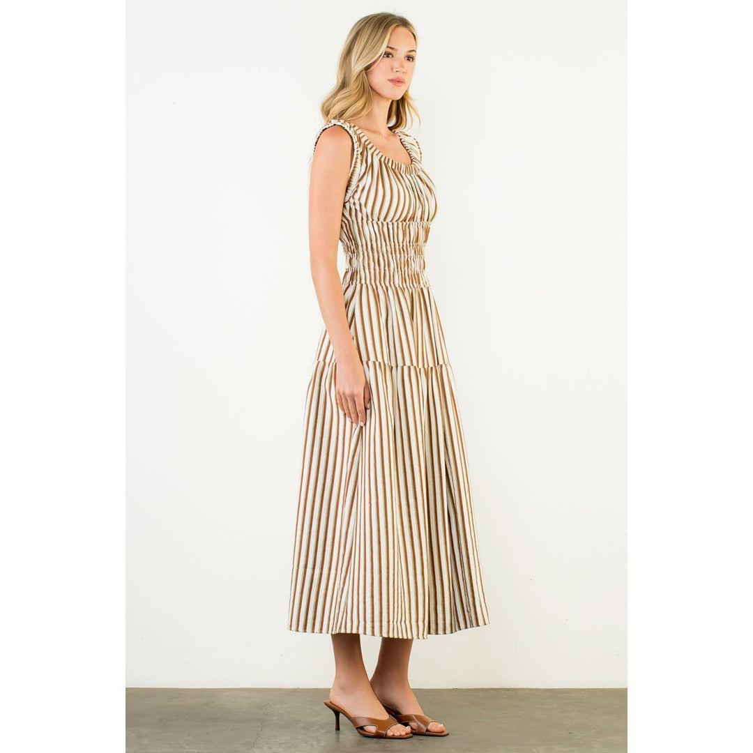 THML WCT3201-2 Smocked Waist Maxi Dress Brown