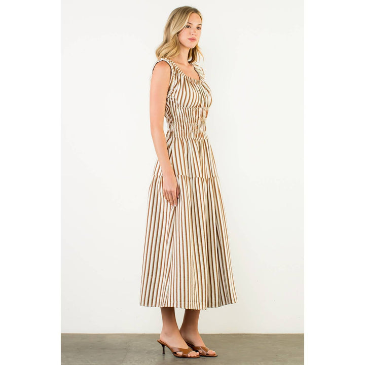 THML WCT3201-2 Smocked Waist Maxi Dress Brown