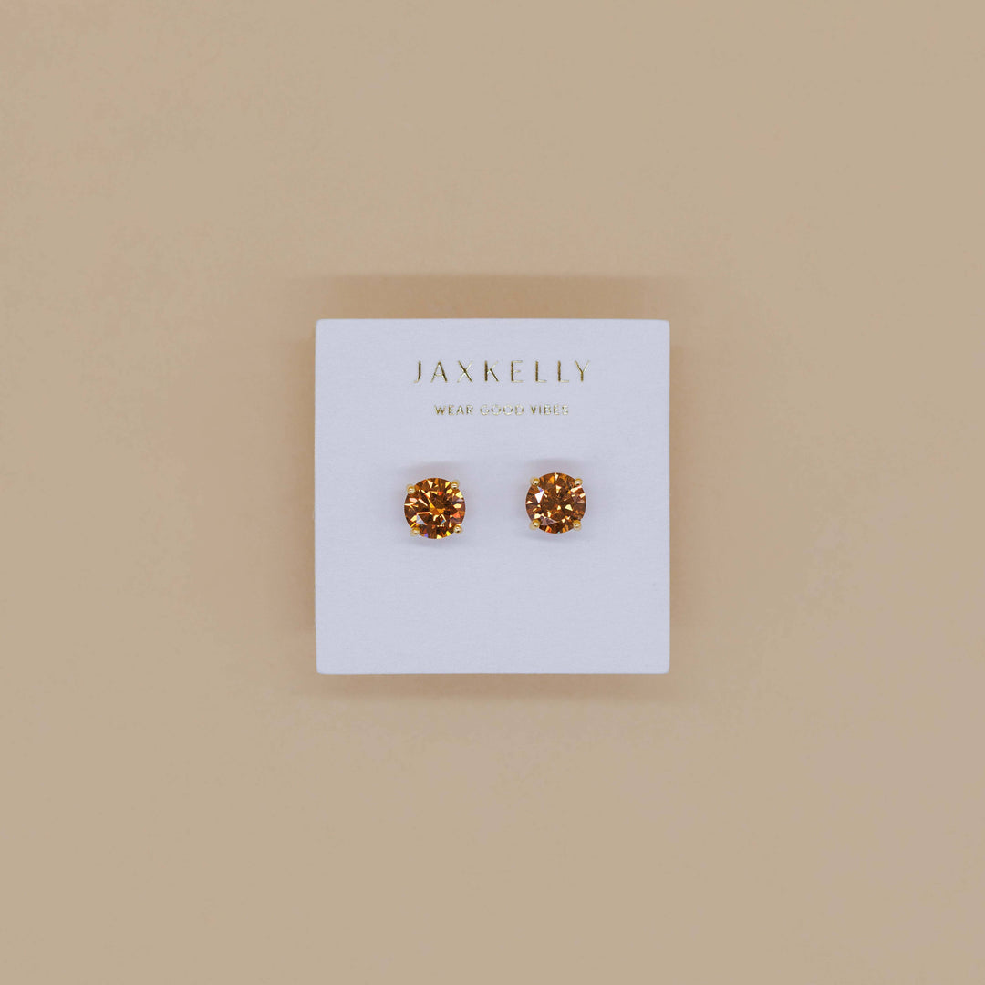 JaxKelly - Round CZ - Coffee - Gold Earrings