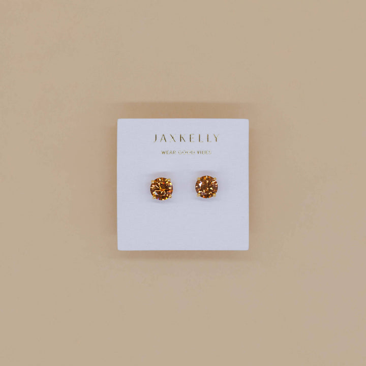JaxKelly - Round CZ - Coffee - Gold Earrings