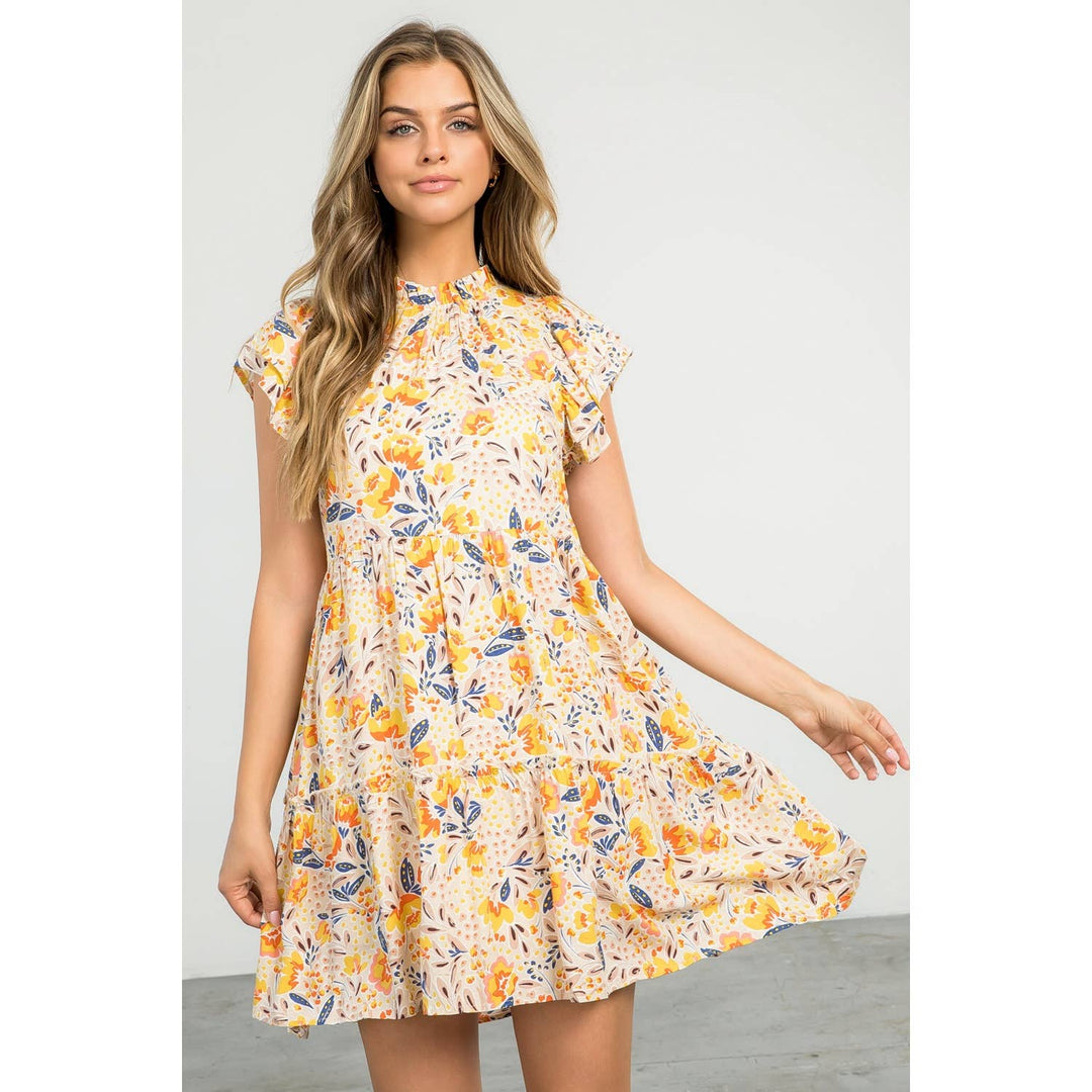 THML TM5411 Flower Tiered Dress Beige