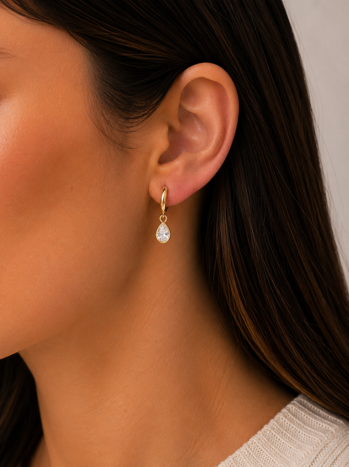 JaxKelly - Teardrop Charm Hoop - White CZ