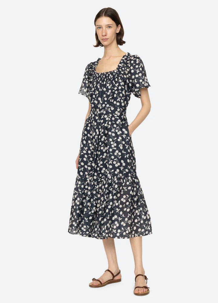 Sea NY Cheri Print Short Sleeve Midi Dress