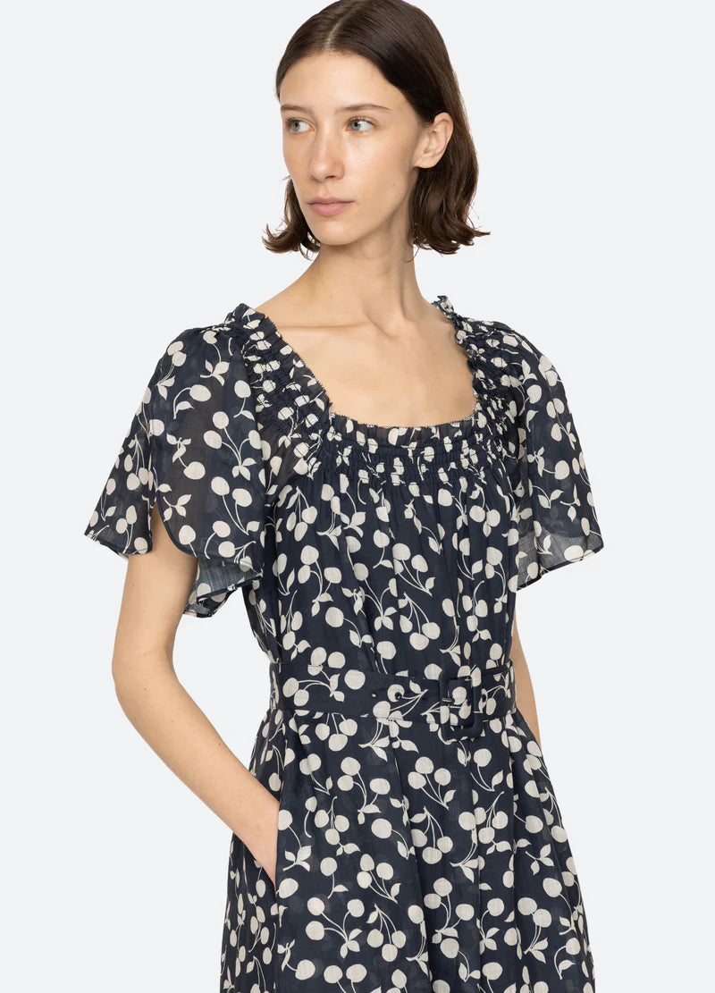 Sea NY Cheri Print Short Sleeve Midi Dress