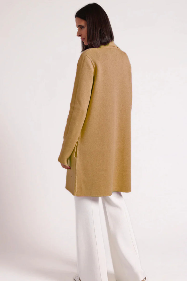 Minnie Rose Cotton Cashmere Solid Double Face Notch Collar Coat