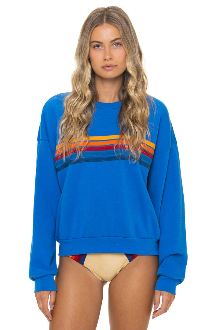 Aviator Nation 5 Stripe Relaxed Crew - Ocean