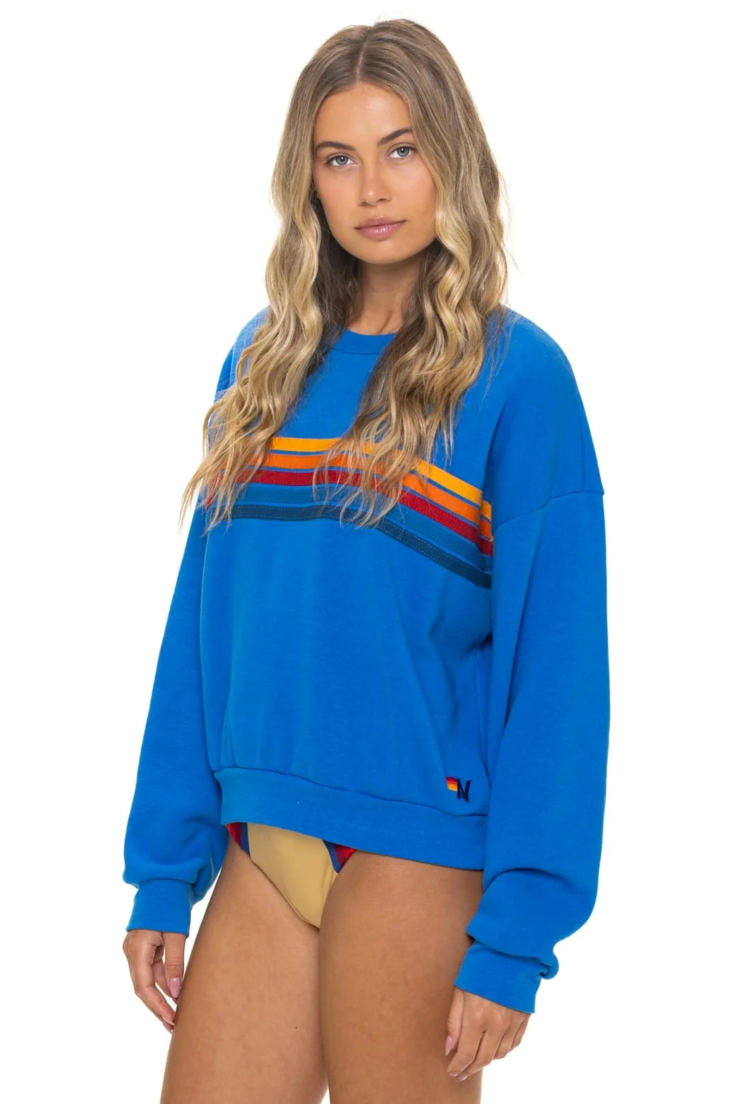 Aviator Nation 5 Stripe Relaxed Crew - Ocean