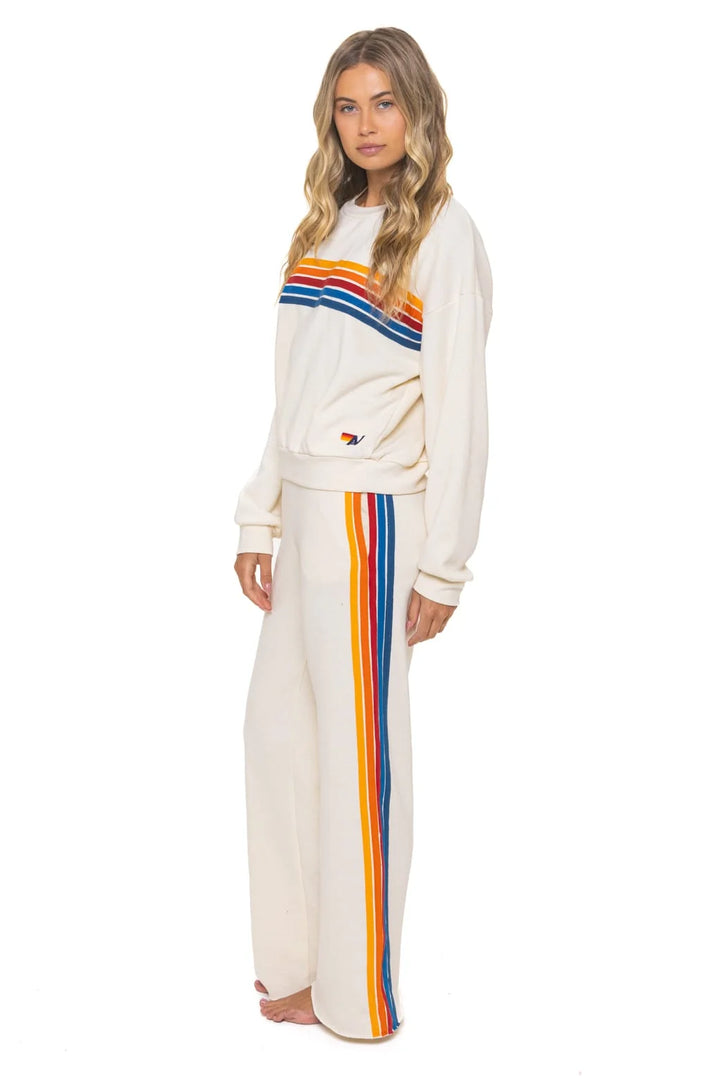 Aviator Nation 5 Stripe Relaxed Crew - Vintage White