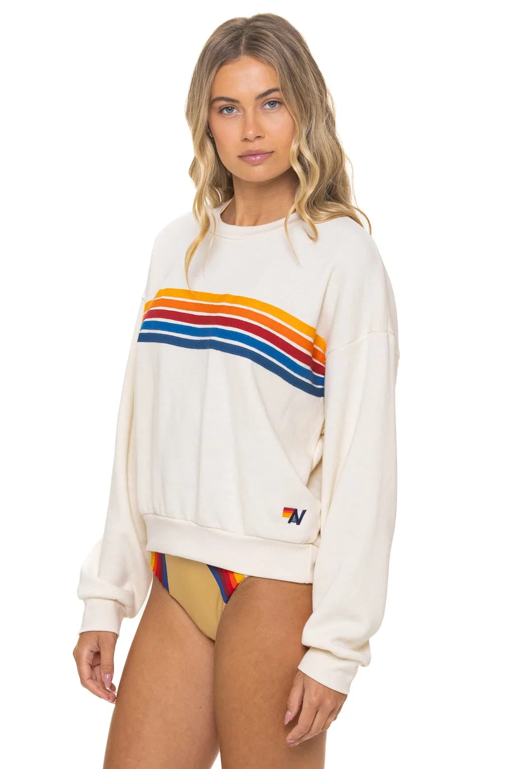 Aviator Nation 5 Stripe Relaxed Crew - Vintage White