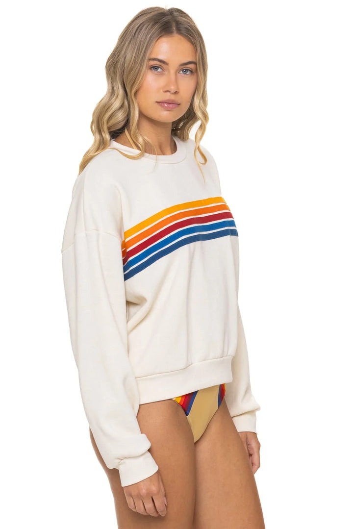 Aviator Nation 5 Stripe Relaxed Crew - Vintage White