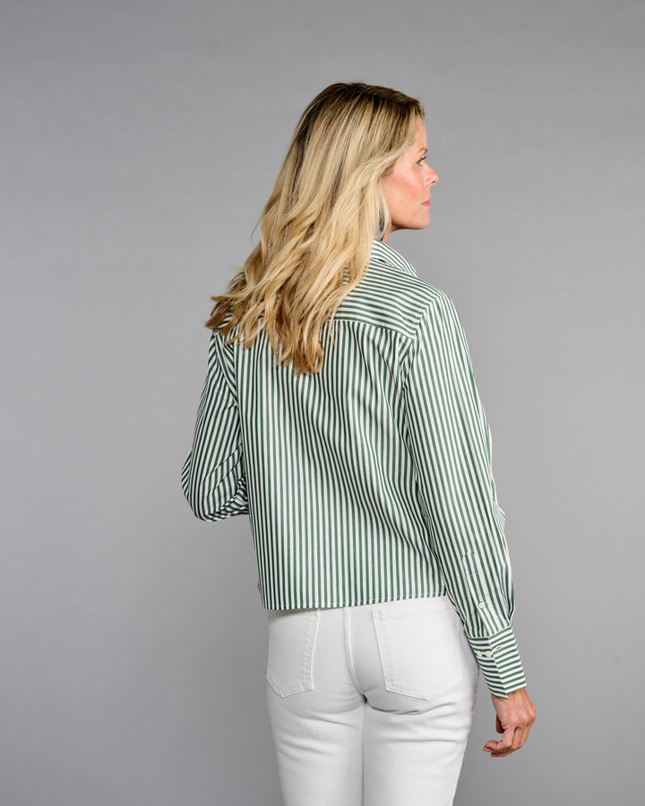 Claridge + King The Crop Shirt Evergreen Stripe