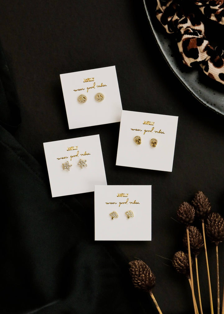 JaxKelly - Pave Stud - Flower - Gold Earrings