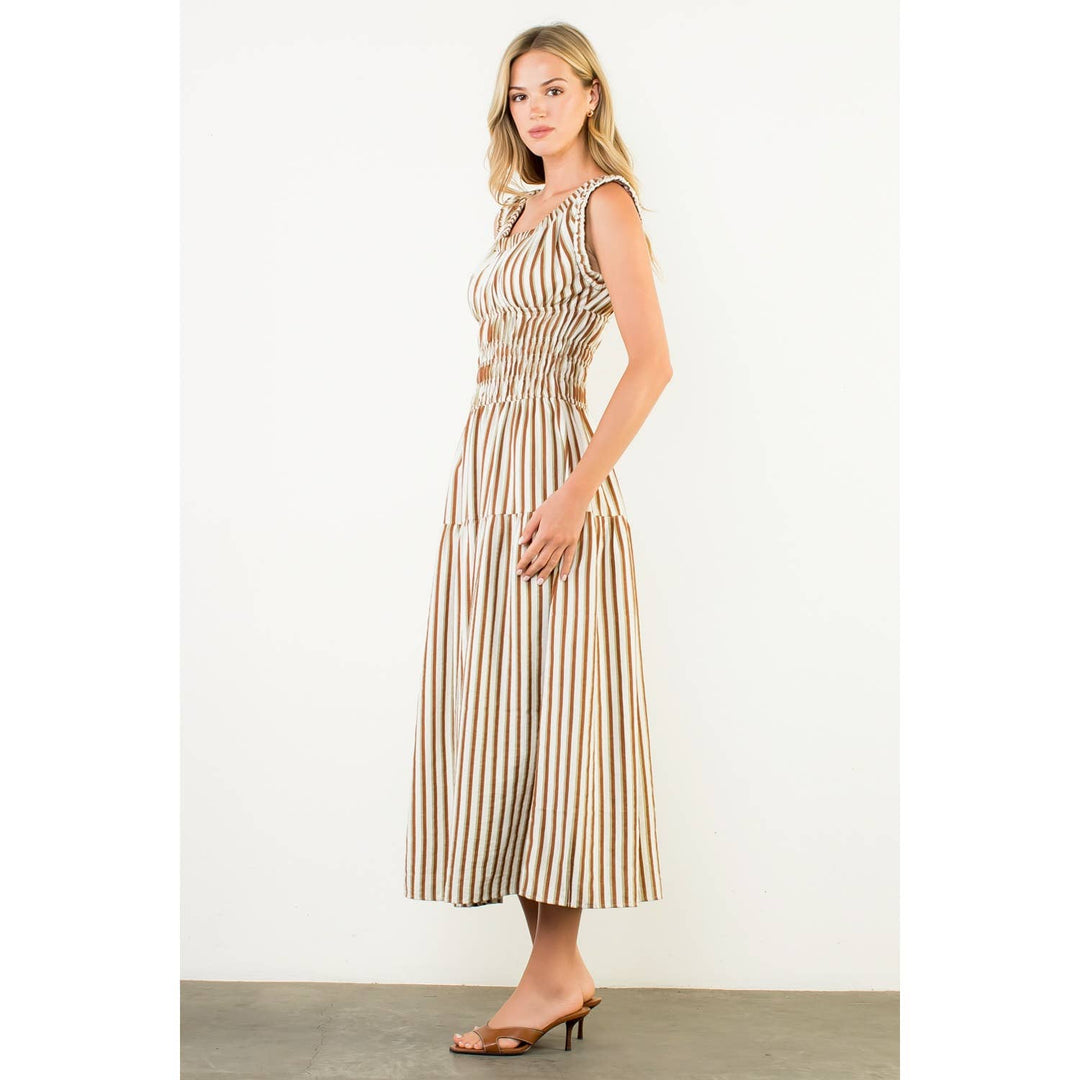 THML WCT3201-2 Smocked Waist Maxi Dress Brown