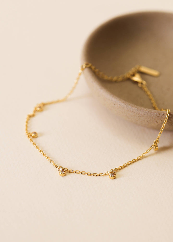 JaxKelly - Solitaire Champagne Drop Anklet - 18k Gold Plated