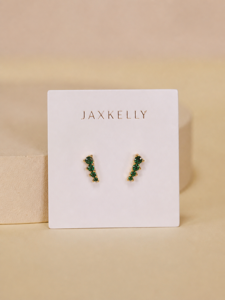 JaxKelly - Mini Crawler - Emerald CZ - Gold Earrings