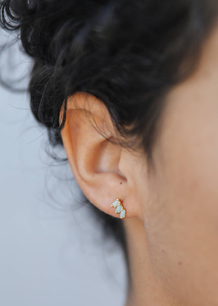 JaxKelly - Offset Trio - Amazonite - Gold Earrings