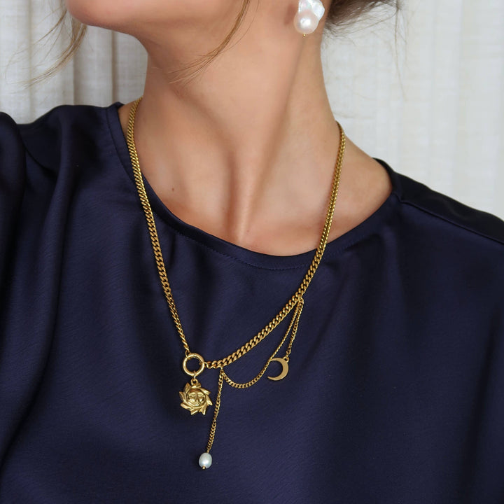 Namaste Jewelry - Sun and Moon Necklace- Gold