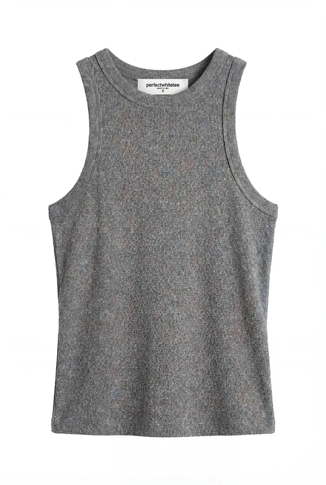 perfectwhitetee Daphne High Neck Tank -Dark Heather Grey