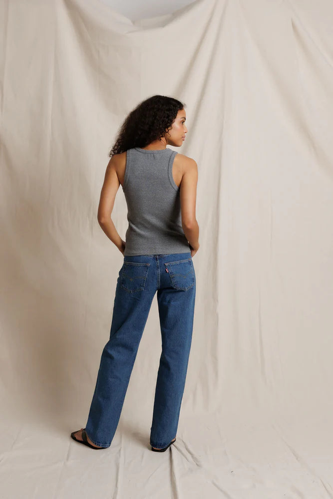 perfectwhitetee Daphne High Neck Tank -Dark Heather Grey