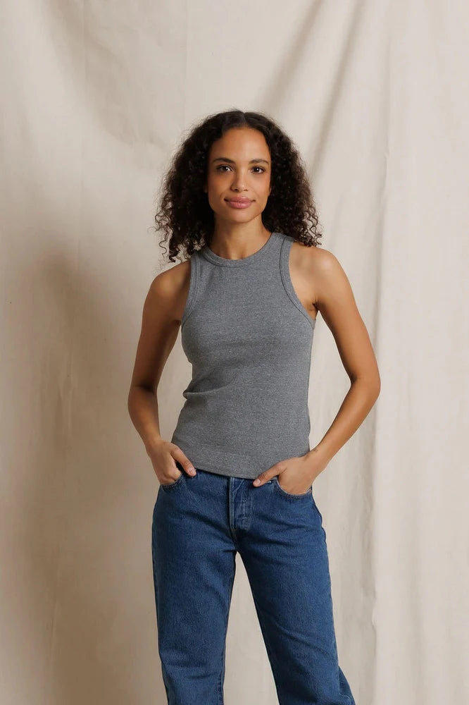 perfectwhitetee Daphne High Neck Tank -Dark Heather Grey