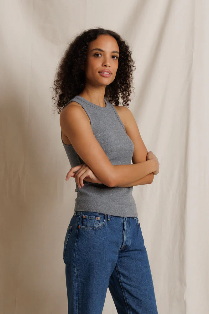 perfectwhitetee Daphne High Neck Tank -Dark Heather Grey