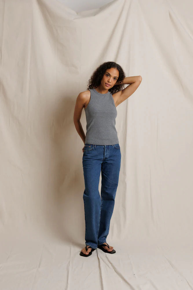 perfectwhitetee Daphne High Neck Tank -Dark Heather Grey