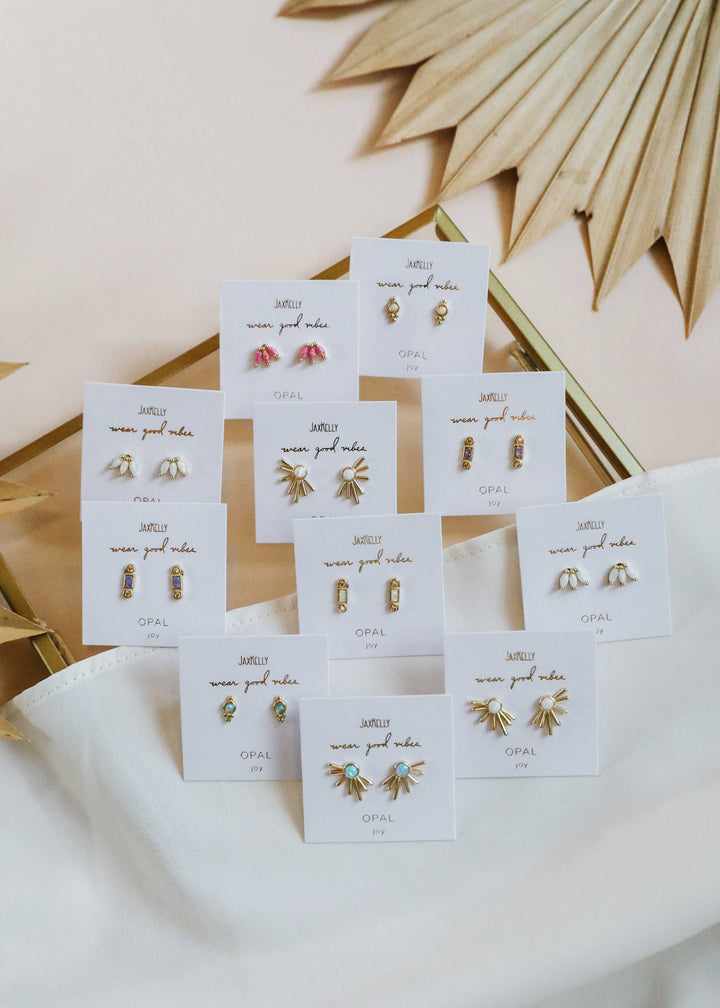 JaxKelly - Sun Ray - White Opal - Gold Earrings