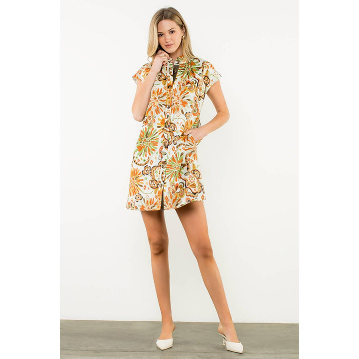 THML FTM3087 Ruffle Neck Flower Dress