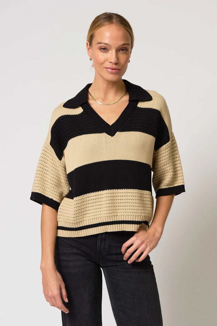 Central Park West  Dean Mixed Stitch Rugby Sweater