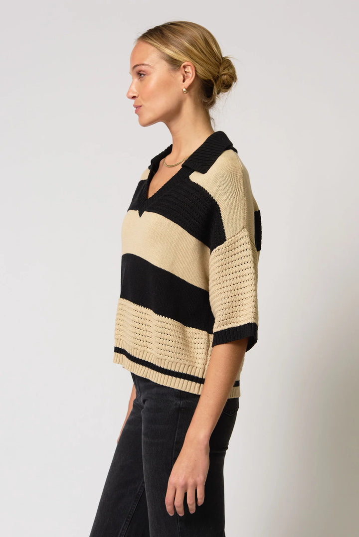 Central Park West  Dean Mixed Stitch Rugby Sweater