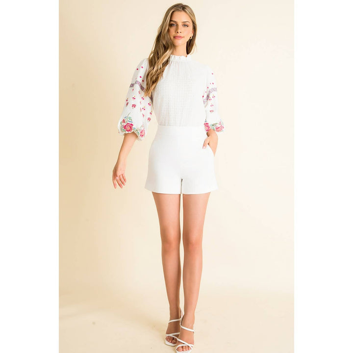 THML TM5389 Balloon Sleeve Top White
