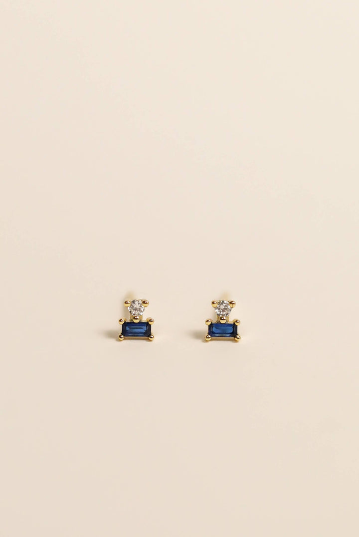 JaxKelly - Double Stud Stack - Sapphire - Gold Earrings