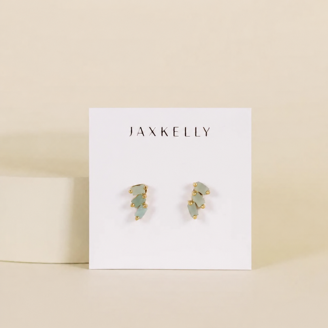 JaxKelly - Offset Trio - Amazonite - Gold Earrings