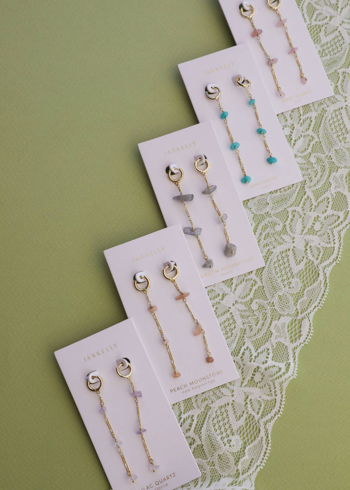 JaxKelly - Raw Gemstone Chain Drop Earring - Amazonite