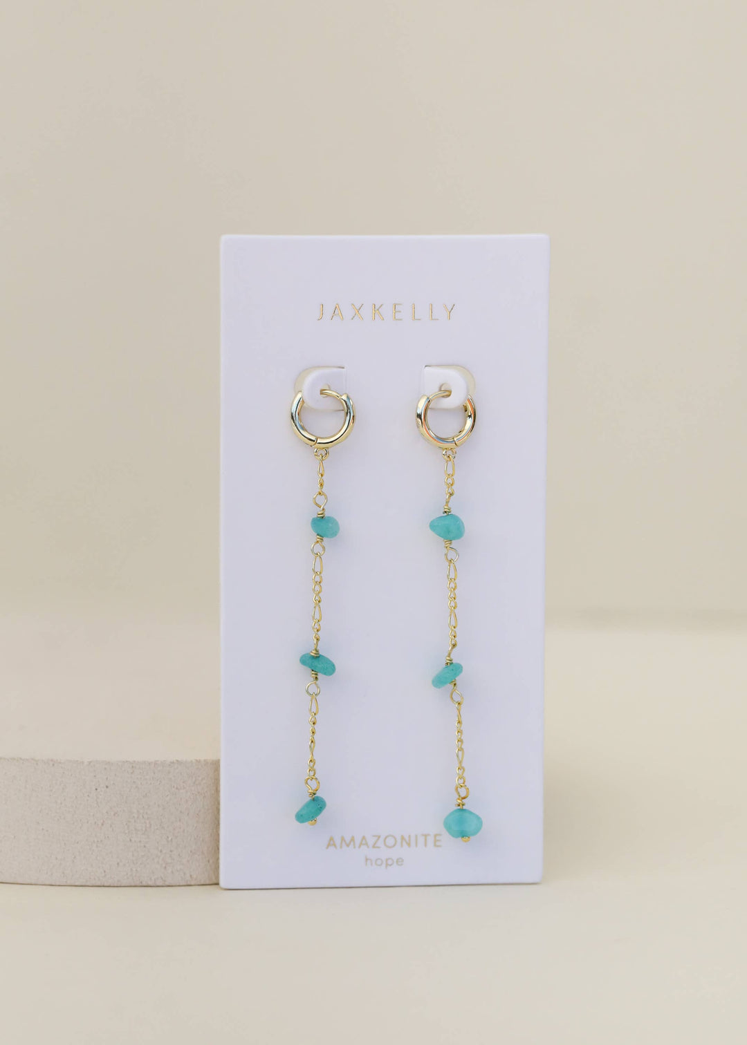 JaxKelly - Raw Gemstone Chain Drop Earring - Amazonite