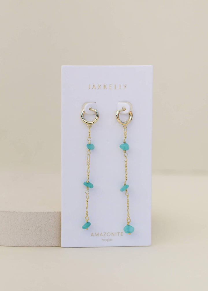 JaxKelly - Raw Gemstone Chain Drop Earring - Amazonite