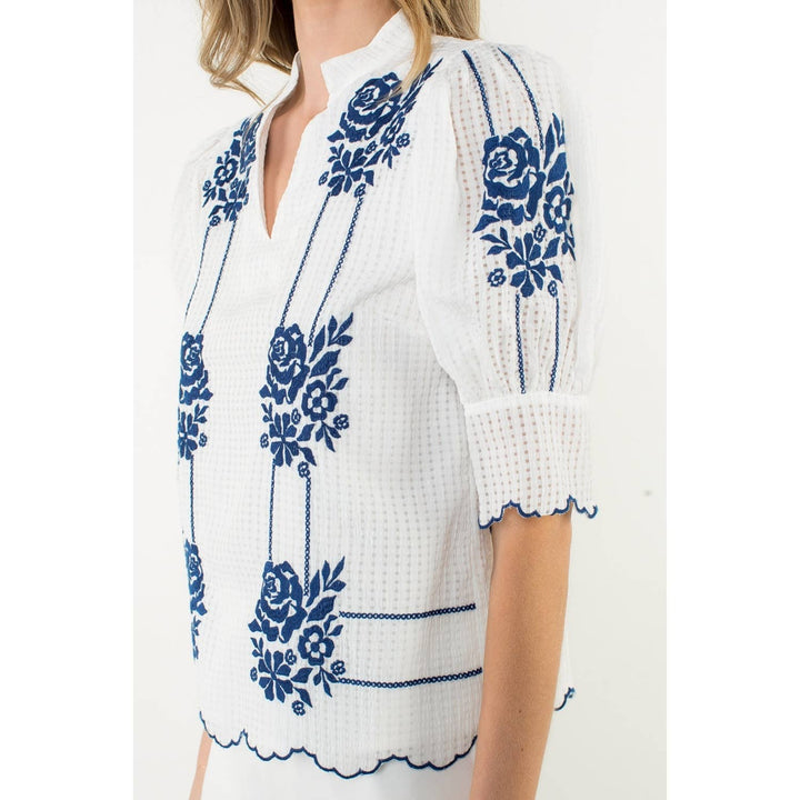THML WCT2972 Puff Sleeve V-Neck Top