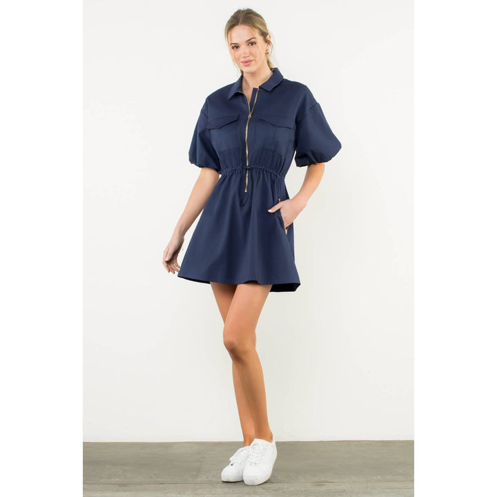 THML THS1700 Half Zip Drawstring Dress Navy