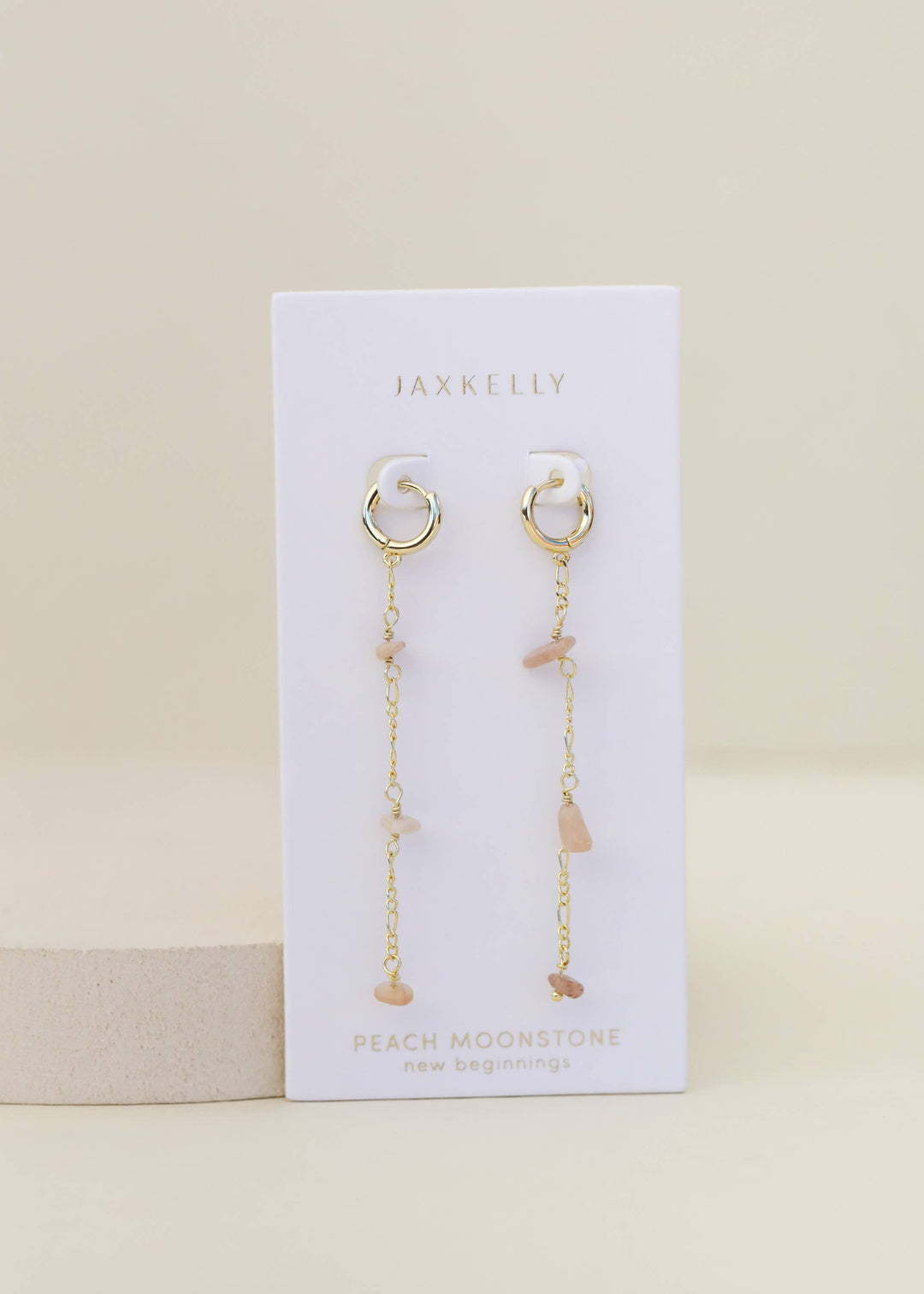 JaxKelly - Raw Gemstone Chain Drop Earring - Peach Moonstone