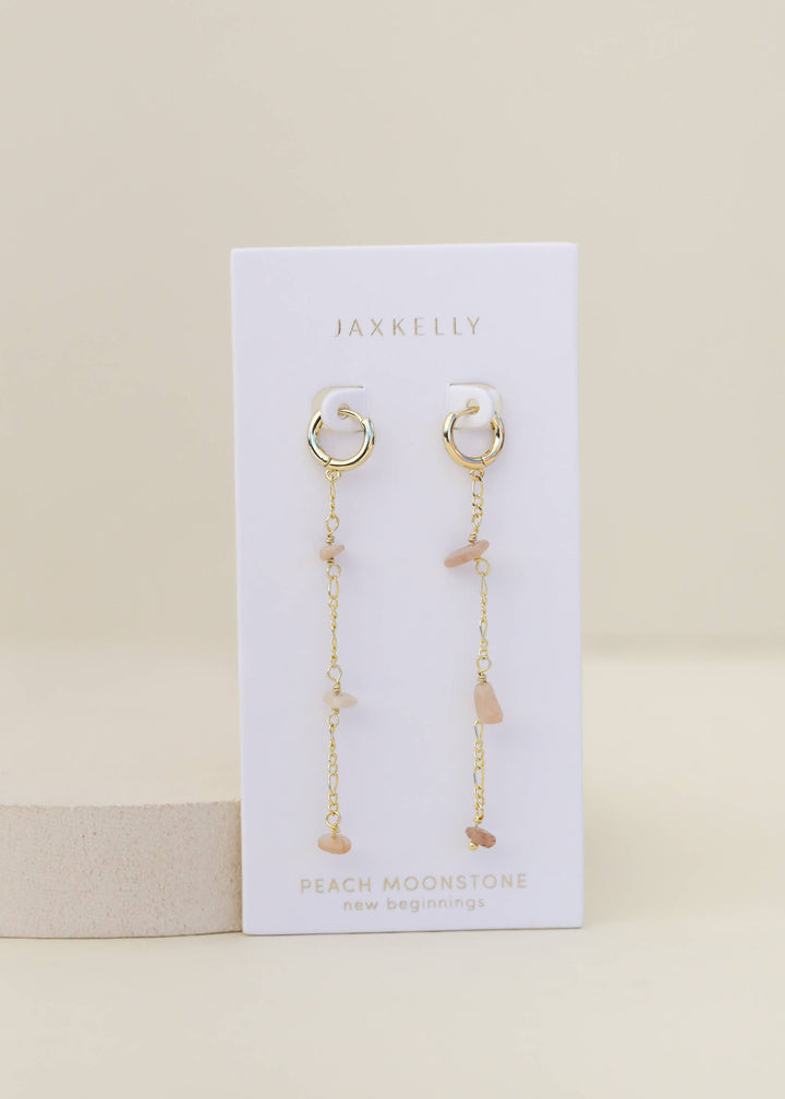 JaxKelly - Raw Gemstone Chain Drop Earring - Peach Moonstone