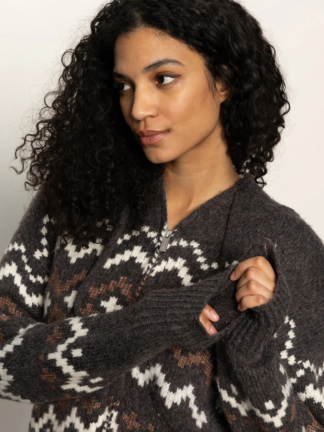 Sanctuary Fair Isle Zip Sweater Hoodie