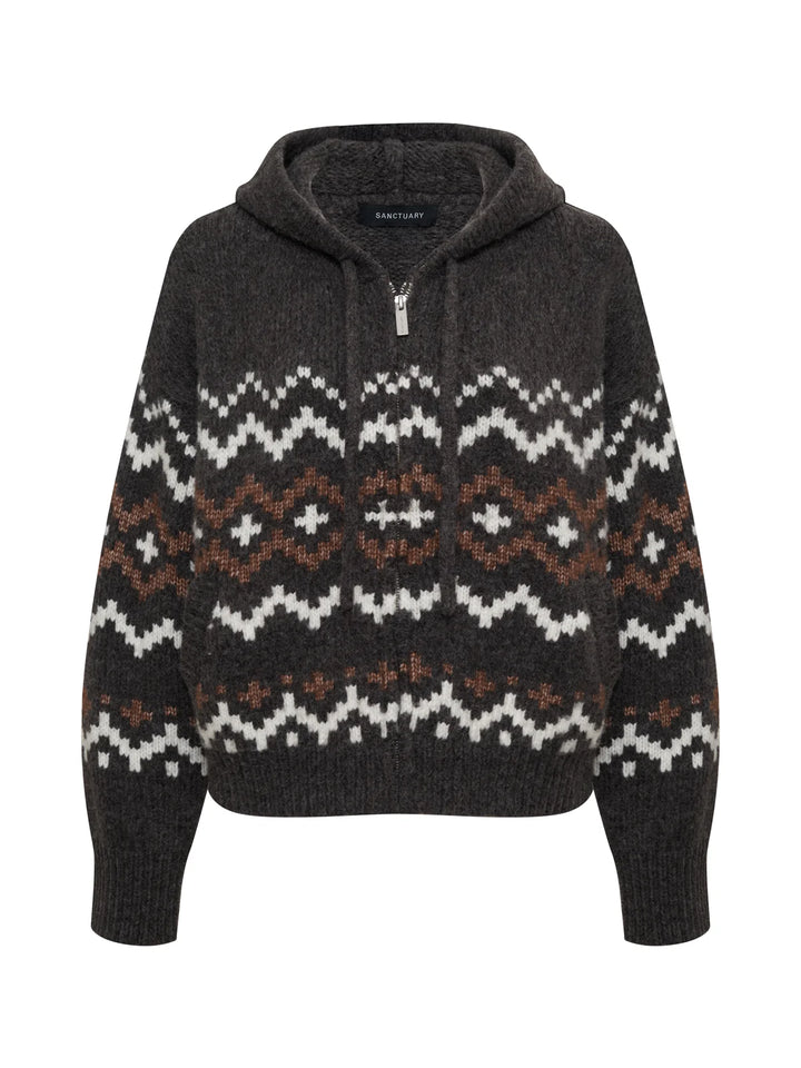 Sanctuary Fair Isle Zip Sweater Hoodie