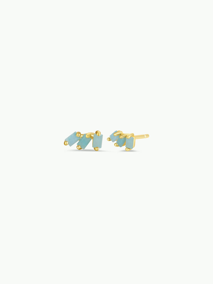 JaxKelly - Offset Trio - Amazonite - Gold Earrings