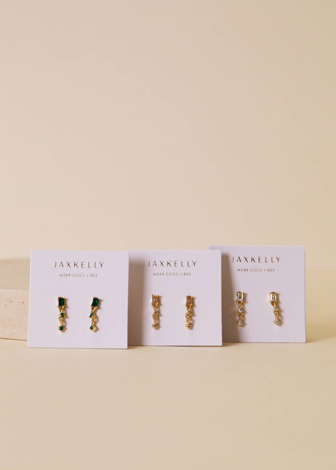 JaxKelly - Mini Baguette Drop Earrings - White