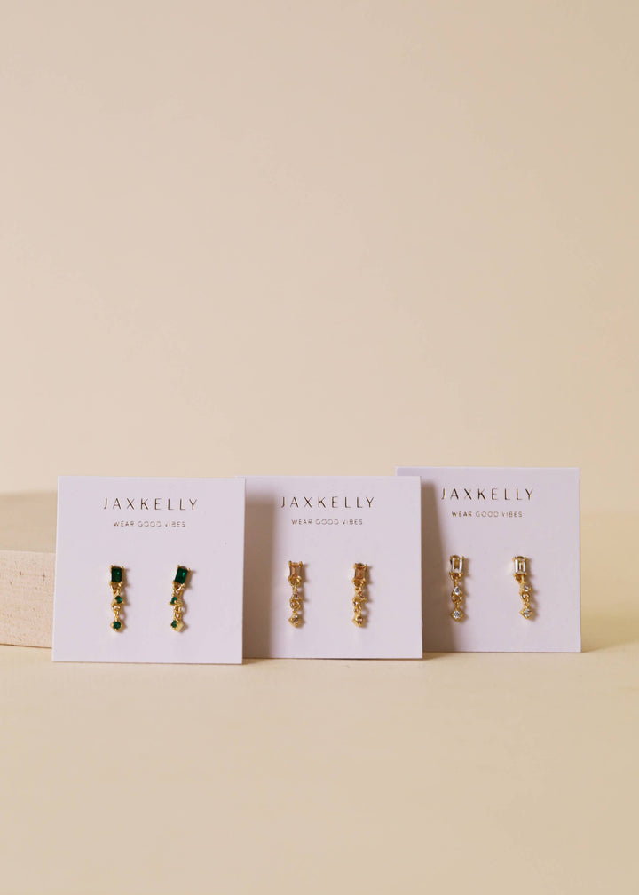 JaxKelly - Mini Baguette Drop Earrings - White