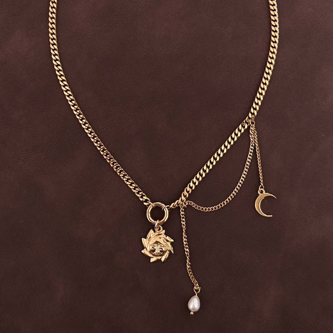 Namaste Jewelry - Sun and Moon Necklace- Gold