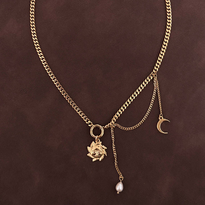 Namaste Jewelry - Sun and Moon Necklace- Gold