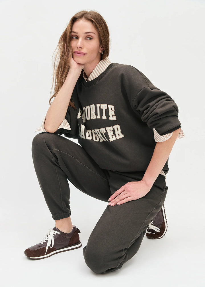 Favorite Daughter Cropped Collegiate Sweatshirt - Coffee/Gardenia